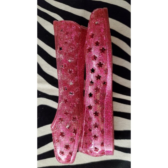 Pretty Gymboree Pink Glitter Star Jelly Slides Shoes Flats Toddler Girls Size 12 - Picture 7 of 9